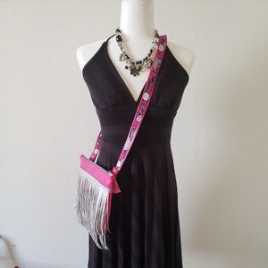 Hot Pink Vinyl/Silver Fringe Crossbody Bag